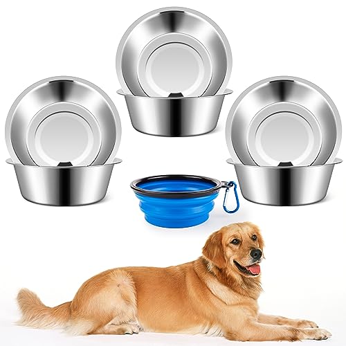 6 Stück Edelstahl-Hundenäpfe, Metall-Wassernäpfe für Hunde, 27,9 cm, grundlegender Futternapf für große, mittelgroße und kleine Hunde, 3,5 l, kein Verschütten, Ersatznapf für erhöhten Ständer von ACEONE