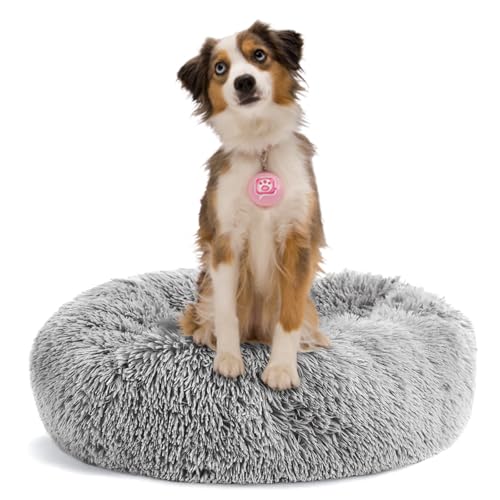 Beruhigendes Donut-Hundebett für große Hunde, extra groß, waschbar, rutschfest, rund, Katzenbett, Grau, 80 cm von ACGEFIR