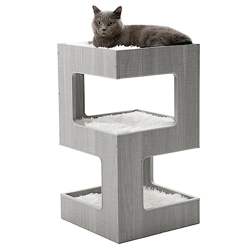 ACH Moderne Katzenmöbel Katzenbaum geräumige Sitzstange mehrstöckiger Katzenturm für Indoor-Katzen 79,5 cm Luxus-Katzenbaum Ständer Haus für Kätzchen mit abnehmbarer weicher Decke und Wohnhaus von ACH