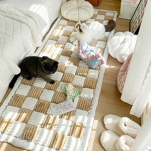 Funny Fuzzy Creme-coloured Large Plaid Square Pet Mat Bed Couch Cover, Funny Fuzzy Couch Cover for Dogs, Dog Blankets Garden Chic Cotton Protective Couch Cover for Floor Pet Blanket (Color : Khaki, von ACICS