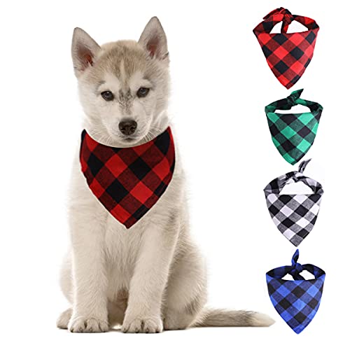 4pcs Klassisches Kariertes Hundehalstuch Baumwoll Bandana Welpen verstellbare Hundetaschentücher Halstuch Haustier Dreieck Schal für Kleine Mittlere und Große Hunde Katzen (M) von ACMEDE