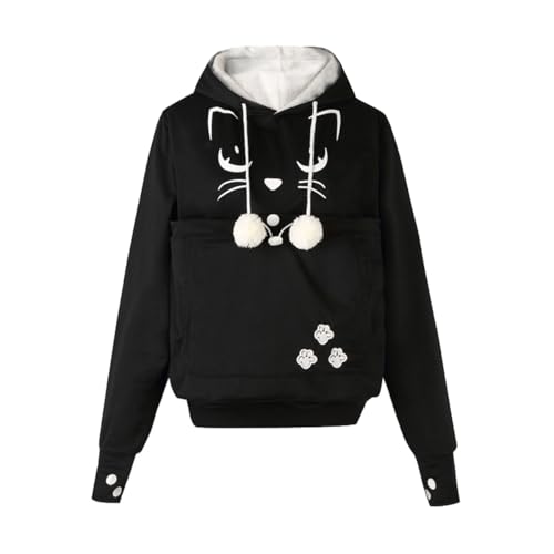 ACMEDE Damen Pullover Kapuzenpullover mit Katzen Hund Tasche Hundetasche Katze Sweatshirt Pulli Hoodie Kapuze Katzenpulli Beutel Langarm Herbst Winter große größen von ACMEDE