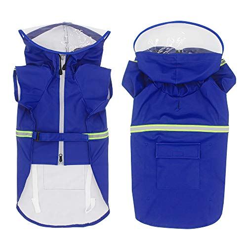 ACMEDE Hunde Regenmantel Overall Regenjacke für Hunde mit Kapuze & Kragenloch & Reflektierender Streifen wasserdichter Hundemantel für mittelgroße große Hunde (Blau, 3XL) von ACMEDE