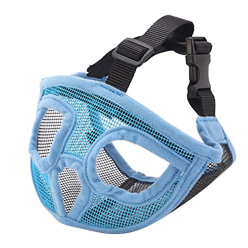 Haustierhund Maulzeln Verstellbare Atmungsaktive Hunde Mund Abdeckung Anti Rinde Biss Mesh Hunde Mund Mündung Maske Für Französische Bulldogge,Blau,XS von ACSUZ