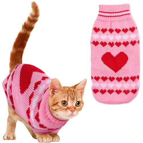 ACTOYS Pullover für Katzen, warm Katzenpullover, Katzen Pullover für Katzen, Katzen Klamotten süß, rosa Katzenpulli für Katzen Pullover, Katzen Kleidung Winter, Haustier Pullover Katze, Liebe (M) von ACTOYS