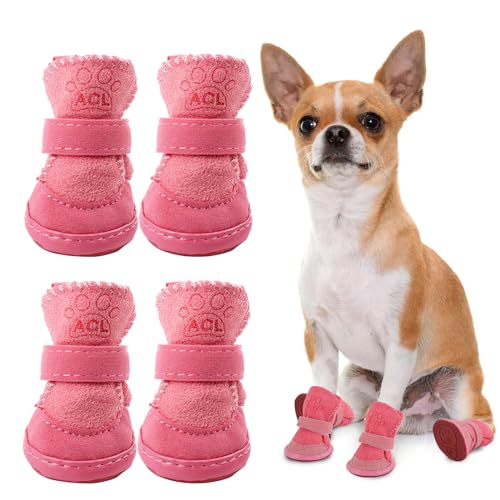 ACTOYS Hundeschuhe, 4 Stück Hundeschuhe Pfotenschutz, Hunde Schuhe Outdoor Indoor mit Rutschfester Sohle, Plüsch Hundestiefel, Hundeschuhe Winter für Kleine und Mittlere Hunde von ACTOYS