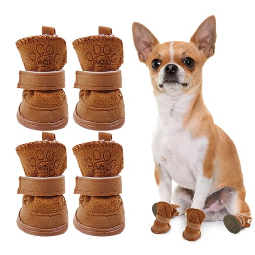 Hundeschuhe, ACTOYS 4 Stück Hundeschuhe Pfotenschutz, Hunde Schuhe Outdoor Indoor mit Rutschfester Sohle, Plüsch Hundestiefel, Hundeschuhe Winter für Kleine und Mittlere Hunde von ACTOYS