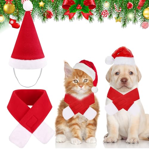 Weihnachtskostüm Hund, ACTOYS 2 Stück Weihnachtskostüm Hunde Katzen Kleine, Weihnachtsmütze Hund, Weihnachten Haustier Schal, Cat Christmas Costume, für Kleine Haustier von ACTOYS