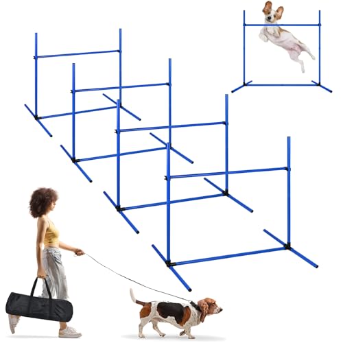 ACXIN Agility Set Hürdenset Hundetraining Zubehör mit 4 Stück Hürden, Slalom Stangen Agility-Ausrüstung für Hunde - Einfach zu transportieren, Höhenverstellbar Inklusive Tasche, 104x70x101cm, Blau von ACXIN