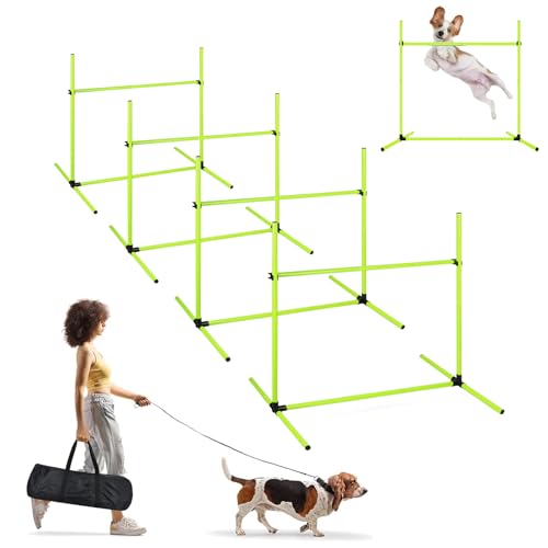 ACXIN Agility Set Hürdenset Hundetraining Zubehör mit 4 Stück Hürden, Slalom Stangen Agility-Ausrüstung für Hunde - Einfach zu transportieren, Höhenverstellbar Inklusive Tasche, 104x70x101cm, Grün von ACXIN