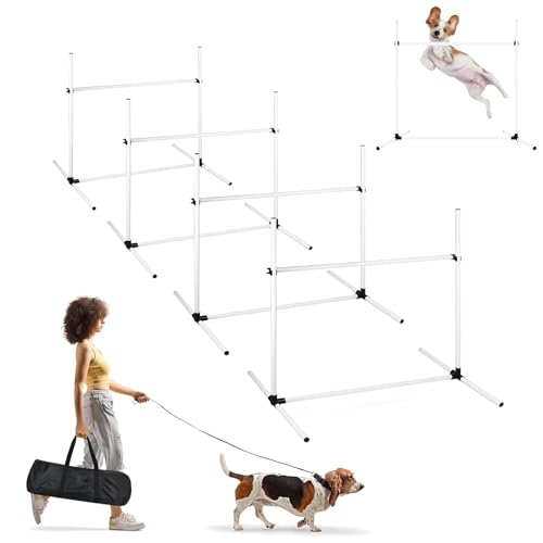 ACXIN Agility Set Hürdenset Hundetraining Zubehör mit 4 Stück Hürden, Slalom Stangen Agility-Ausrüstung für Hunde - Einfach zu transportieren, Höhenverstellbar Inklusive Tasche, 104x70x101cm, Weiß von ACXIN