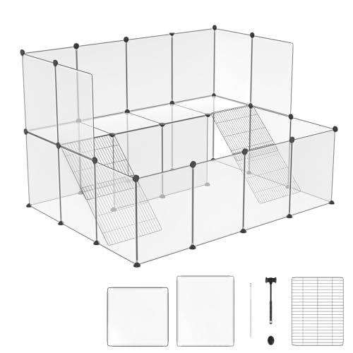ACXIN Freigehege Doppelschichtiges Gehege 26PC Weiß | Laufgitter 143x108x93cm für Kaninchen Meerschweinchen Welpen – DIY Gittergehege mit Treppen ACXIN Freigehege Doppelschichtiges Gehege 26PC Weiß | Laufgitter 143x108x93cm für Kaninchen Meerschweinchen Welpen – DIY Gittergehege mit Treppen von ACXIN
