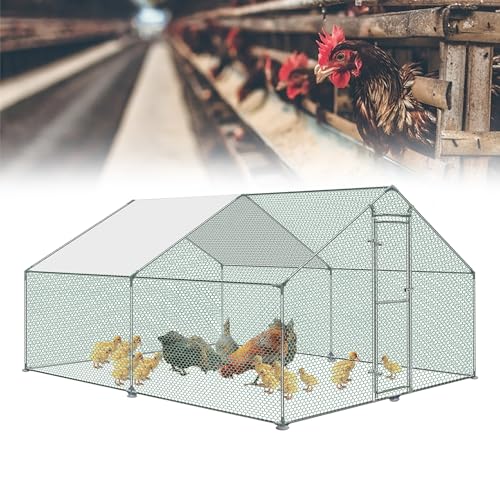 ACXIN Hühnerstall 3 x 4 x 2m Freilaufgehege Hühnerstall Tür mit Schloss Hühnerhaus Verzinkter Stahlrahmen Beschichtetes PE-Schattendach für Hühnerkäfig Geflügelstall Vogelkäfig Kleintiere von ACXIN