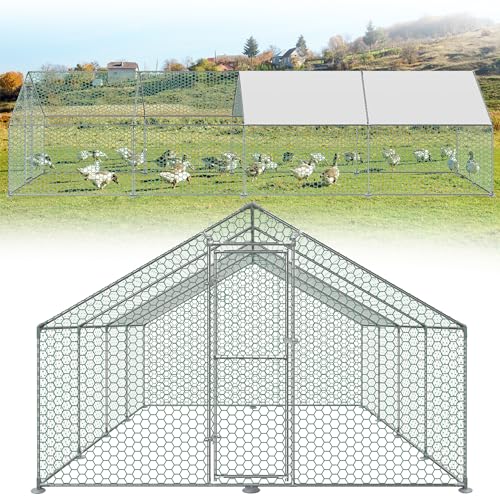 ACXIN Hühnerstall 3 x 8 x 2m Freilaufgehege Hühnerstall Tür mit Schloss Hühnerhaus Verzinkter Stahlrahmen Beschichtetes PE-Schattendach für Hühnerkäfig Geflügelstall Vogelkäfig Kleintiere von ACXIN