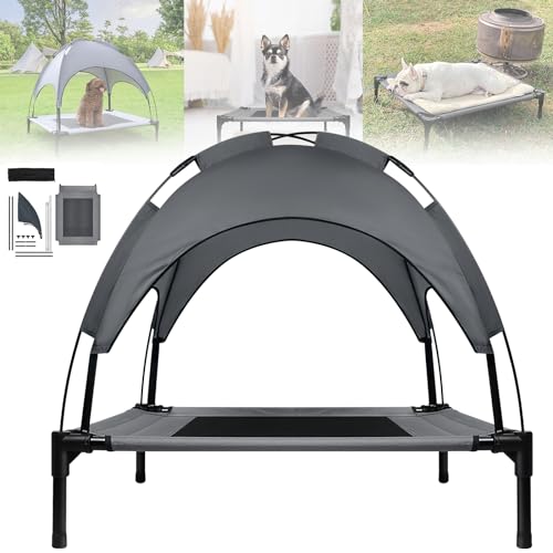 ACXIN Hundebett mit Baldachin, Hundeliege Katzenbett Outdoor Haustierbett Hundesofa Schlafplatz mit Erhöhtes, Atmungsaktiv und Taftstoff bis 40 kg (M, 76x61x76 cm) von ACXIN