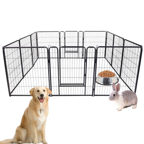 ACXIN Welpenauslauf Freigehege für Hund Faltbar 12 Gitter Tierlaufstall mit Tür 65x80cm Hundelaufstall Innen/Außenbereich, Mattschwarz von ACXIN