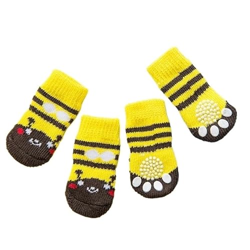 4 Stücke Warme Anti-Rutsch-Haustier Hundesocken Kleine Katzenhunde Stricksocken Chihuahua Dicke Pfotenschutz Hundesocken Booties Zubehör (Color : A3, Size : L) von AD-BCrbgen