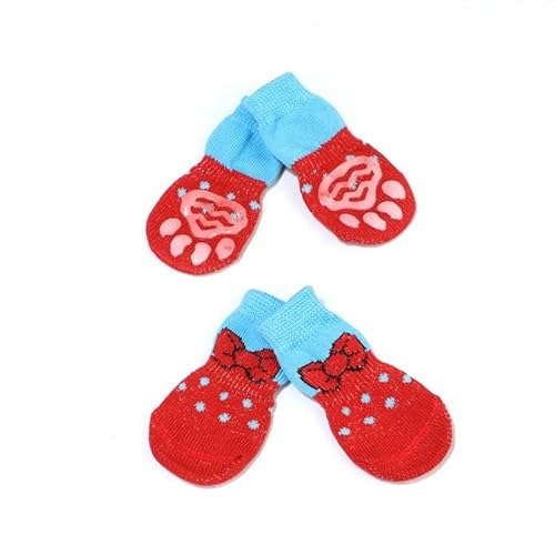 4 Stücke Warme Anti-Rutsch-Haustier Hundesocken Kleine Katzenhunde Stricksocken Chihuahua Dicke Pfotenschutz Hundesocken Booties Zubehör (Color : C1, Size : L) von AD-BCrbgen