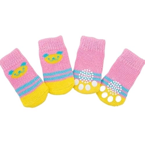 4 Stücke Warme Anti-Rutsch-Haustier Hundesocken Kleine Katzenhunde Stricksocken Chihuahua Dicke Pfotenschutz Hundesocken Booties Zubehör (Color : D3, Size : M) von AD-BCrbgen