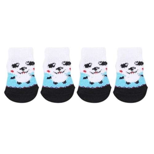 4 Teile/Satz Haustier Hund Socken Anti-Slip Gestrickte Kleine Hunde Dicke Warme Pfote Schutz Niedlichen Welpen Katze Indoor Tragen Boot Hund Socken (Color : Blue-White, Size : L) von AD-BCrbgen