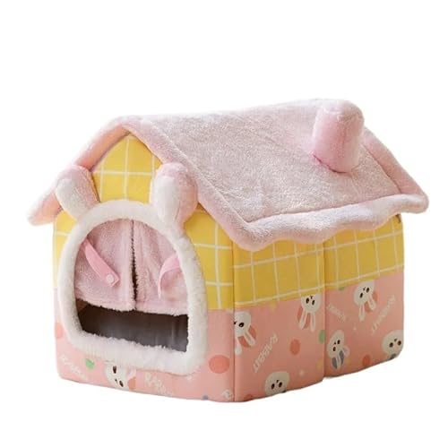 Faltbares Katzenbett, Haustier-Hundehaus, Katzenhaus, schlafender Hundezwinger, abnehmbares wärmendes Nest, geschlossenes Zelt, Höhle, Sofa, Heimtierbedarf (Color : Pink Yellow Rabbit, Size : S(30x3 von AD-BCrbgen