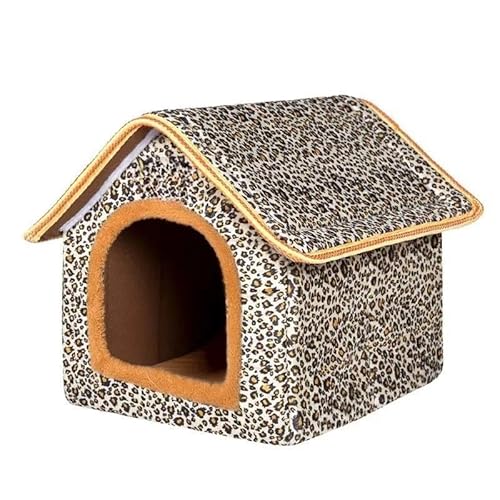 Tragbare Hundehütte, Haustierzaun-Schlupfhütte for Haustiere, Welpen, Kätzchen, Kaninchen, Haustierkiste for den Innenbereich, Katzenkäfige for den Innenbereich(Leopard,43x37x43cm) von AD-BCrbgen