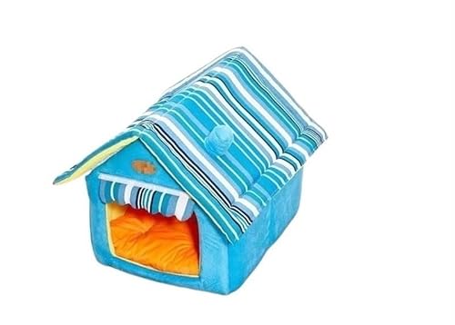 Warmes Hundehaus, Haustierbett, abnehmbar, for den Innenbereich, faltbar, Warmer Schlafsack, Hundehütte, Haustierprodukte, Heimdekoration, Zubehör (Color : Blue Dog House, Size : S) von AD-BCrbgen