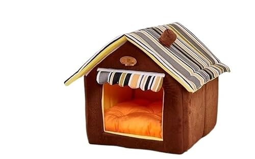 Warmes Hundehaus, Haustierbett, abnehmbar, for den Innenbereich, faltbar, Warmer Schlafsack, Hundehütte, Haustierprodukte, Heimdekoration, Zubehör (Color : Brown Dog House, Size : L) von AD-BCrbgen