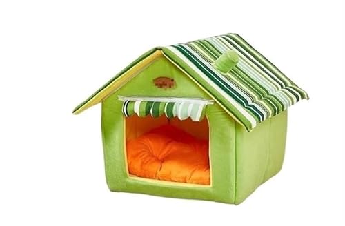 Warmes Hundehaus, Haustierbett, abnehmbar, for den Innenbereich, faltbar, Warmer Schlafsack, Hundehütte, Haustierprodukte, Heimdekoration, Zubehör (Color : Green Dog House, Size : M) von AD-BCrbgen