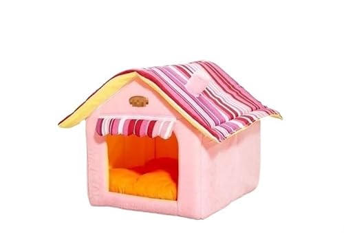 Warmes Hundehaus, Haustierbett, abnehmbar, for den Innenbereich, faltbar, Warmer Schlafsack, Hundehütte, Haustierprodukte, Heimdekoration, Zubehör (Color : Pink Dog House, Size : L) von AD-BCrbgen