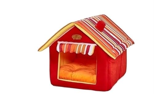 Warmes Hundehaus, Haustierbett, abnehmbar, for den Innenbereich, faltbar, Warmer Schlafsack, Hundehütte, Haustierprodukte, Heimdekoration, Zubehör (Color : Red Dog House, Size : S) von AD-BCrbgen