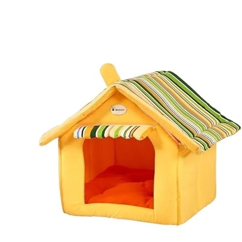Warmes Hundehaus, Haustierbett, abnehmbar, for den Innenbereich, faltbar, Warmer Schlafsack, Hundehütte, Haustierprodukte, Heimdekoration, Zubehör (Color : Yellow Dog House, Size : M) von AD-BCrbgen
