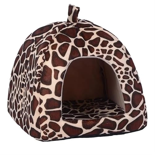 Weiche Erdbeere Leopardenmuster Hund Katze Haus Zelt Hundehütte Hund Warm Pad Korb Tierbett Höhle Heimtierbedarf (Color : Leopard, Size : M) von AD-BCrbgen