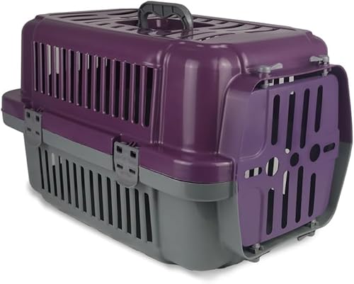 Adak Transportbox Katze | Hundetransportbox für Auto | Praktische Katzentransportbox | Robuste Katzenbox für sicheres Reisen | Tiertransportbox für unterwegs und zu Hause (Lila) von ADAK