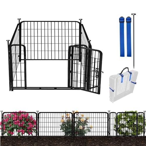 ADAVIN Gartenzaun mit niedrigem Schwellenschutz, 61 cm (H), 4 Paneele, insgesamt 3 m (L) hoch, Tierabsperrzaun, Begrenzungen, Outdoor- und Indoor-Hunde-Laufstall, schwarzes Eisen-Metall, robuster von ADAVIN