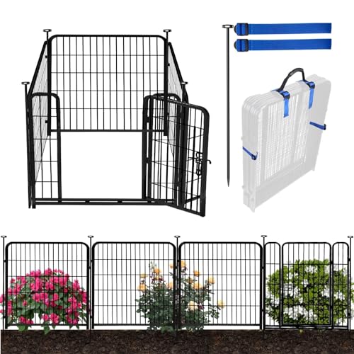 ADAVIN Gartenzaun mit Tor, 81,3 cm (H) x 2,9 m (L), 4 Paneele, Hundezaun für drinnen und draußen, Laufstall für Hof, Campingzaun, robustes Eisen, Metall, schwarz, Gartenzaun von ADAVIN