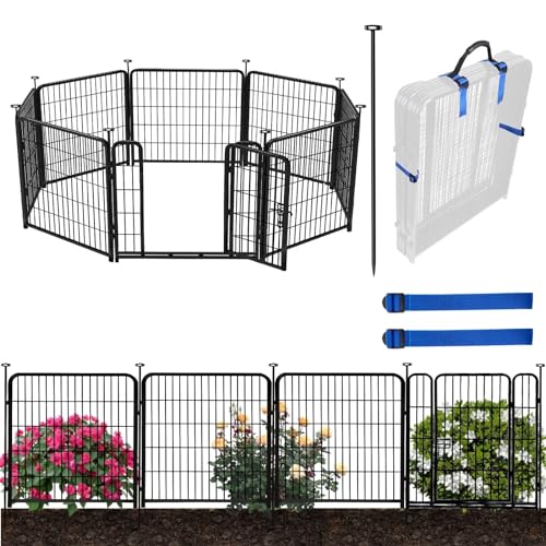 ADAVIN Gartenzaun mit Tor, 91,4 cm (H) x 6,9 m (L), 10 Paneele, Hundezaun für drinnen und draußen, Laufstall für Hof, Campingzaun, robustes Eisen, Metall, schwarz, Gartenzaun von ADAVIN