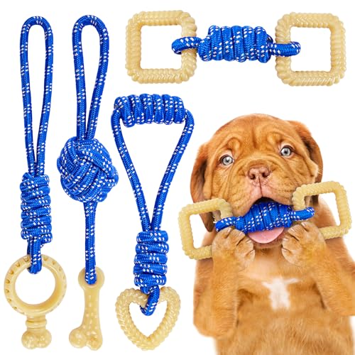 ADDPETS All Nylon Puppy Toys 4 Pcs for Aggressive Chewers Puppies,Durable Interactive Puppy Chew Toys,Beef Flavored Puppy Toothing Toys Long Lasting Play,Tug of War Puppy Toys to Keep Them Busy von ADDPETS