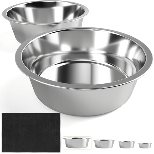 Hundenäpfe, 2 Edelstahl Hundenapf mit Matte, Hundenäpfe mit rutschfestem EVA-Gummi-Bodenring, Futter- & Wassernapf für Hunde, Katzen, eine Vielzahl von Größen sind verfügbar, spülmaschinenfest von ADENGL