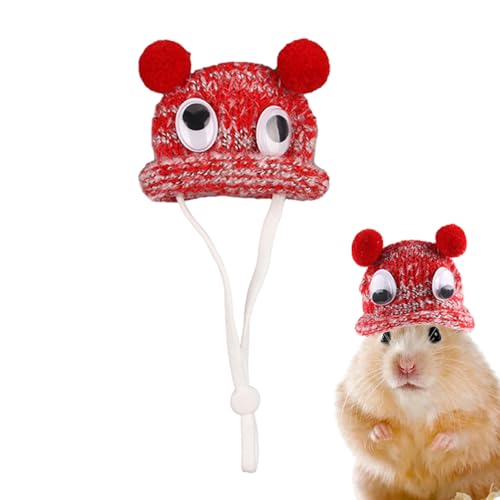 ADERN Kleine Hamstermützen,Hamstermütze - Mini Handgestrickte Mützen,Niedliche Hamster-Outfits, Kleidung mit verstellbarem Riemen, Kleintier-Mütze für Meerschweinchen, Foto-Requisiten von ADERN