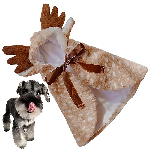 ADERN Weihnachtshund-Elch-Umhang,Elch Cape Hundekostüm | Weiche braune Hirsch-Katzenkleidung, winterwarmer Hundeumhang für Hunde, Katzen, Kätzchen und Welpen von ADERN