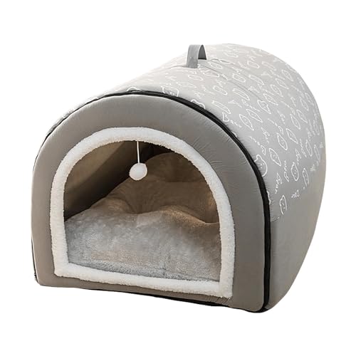 Überdachtes Hundebett,2-in-1 abnehmbares, überdachtes Katzenbett mit Kugelanhänger | Flanell-Katzenbett, Katzennest für Hauskatzen, Katzenversteck, Katzenhöhlen für Hauskatzen, warmes Hundebett mit Ab von ADERN