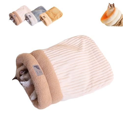 ADFUGE Pawmingle Cat Sleeping Bag, Pawmingle Cat Sack Bed, Warm Cozy Cat Sleeping Bag for Indoor Cats, Cat Winter Sleeping Bag Soft Plush Cat Sack Cat Bed for Kitten up to 6kg (L,Beige) von ADFUGE