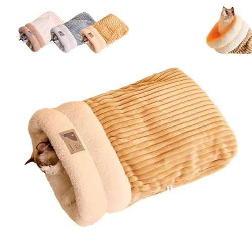 ADFUGE Pawmingle Cat Sleeping Bag, Pawmingle Cat Sack Bed, Warm Cozy Cat Sleeping Bag for Indoor Cats, Cat Winter Sleeping Bag Soft Plush Cat Sack Cat Bed for Kitten up to 6kg (L,Brown) von ADFUGE