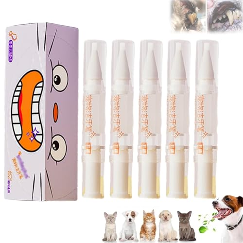 ADFUGE Pet Toothbrush Pen, New Pet Toothbrush Pen, Pet Teeth Cleaning Pen, Cat/Dog Teeth Cleaning Pen, Pet Tooth Cleaning Tool, Dog Tartar Remover for Teeth, Pet Teeth Repairing Kit (5pcs) von ADFUGE