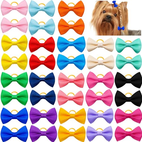 ADIASEN 60 x Hundeschleifen, niedliche Hundehaarschleifen mit Gummiband, Haar-Accessoires für kleine Hunde, 30 Paar von ADIASEN