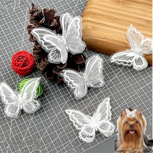 ADIASEN Samll Hundehaar-Accessoires mit Schleife, weißer Schmetterling, Haarspangen für Yorkshire Terrier, Teddy, Malteser, Hund, Schnauzer, Party, 5 Stück von ADIASEN