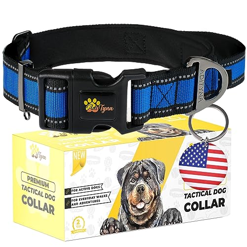 ADITYNA - Strapazierfähiges Hundehalsband für große Hunde – blaues Hundehalsband mit Griff – sehr bequem, weiches Neopren gepolstert (groß: passend für Halsumfang von 45,7 cm – 61 cm, Alaska-Blau) von ADITYNA