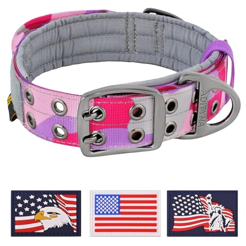 ADITYNA - Strapazierfähiges Hundehalsband mit Griff, für extra große Hunde, breit, dick und weich, mit Neopren gepolstert, Camouflage, Rosa, Lila, Größe XL: passend für Halsumfang von 61–76,2 cm von ADITYNA