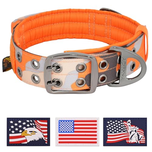 ADITYNA Strapazierfähiges Hundehalsband mit Griff, für extra große Hunde, breit, dick und weich, mit Neopren gepolstert, Camouflage-Orange, Größe XL: Halsumfang von 61–76,2 cm, Camouflage-Orange von ADITYNA